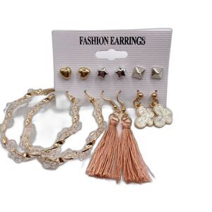 6 pairs of stud dangle hoop earrings